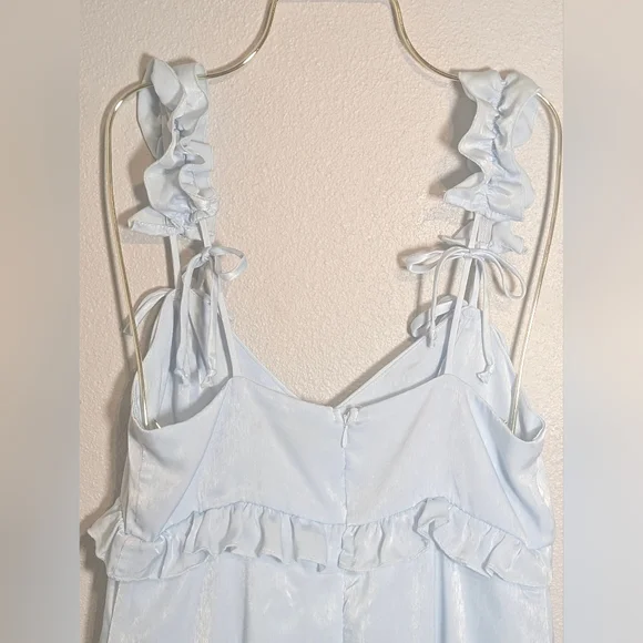 🌸 NWT Wild Fable Ruffled Satin Mini Dress - Light Blue Slip Dress - Size Small - Picture 5 of 8